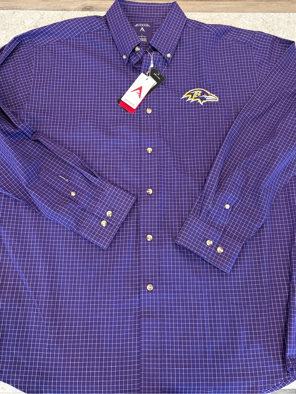 Baltimore Ravens Antigua Men’s Purple Checked Button-Down Shirt-NWT